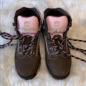 Pink and Brown Timberland Boots